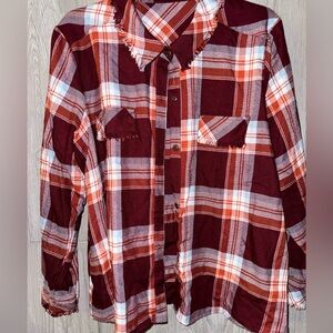 SIGNATURE STUDIO - SIZE XL WOMENS PLAID BUTTON-DOWN SHIRT FALL COLORS